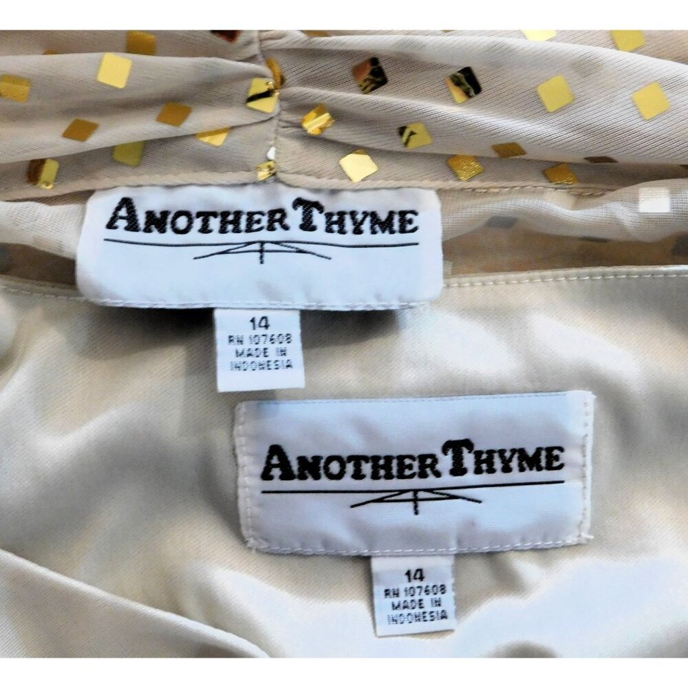 Another Thyme Womens 3-Pc Size 14 Jacket Tank Pants Beige Outfit Gold Accents - Picture 16 of 16